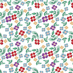 Seamless floral pattern, romantic ditsy print in delicate pastel colors. Cute botanical design of pretty small hand drawn flowers, tiny leaves, simple bouquets abstract. Vector illustration