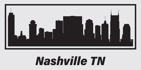 Naklejka premium Black silhouette of Nashville city skyline. Vector on a gray background