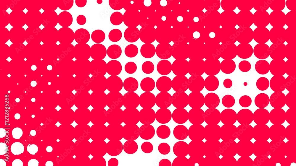 Poster red and white halftone background with circle pattern animation