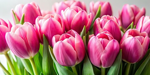 Obraz premium Pink Tulips on White Background - Documentary Photography