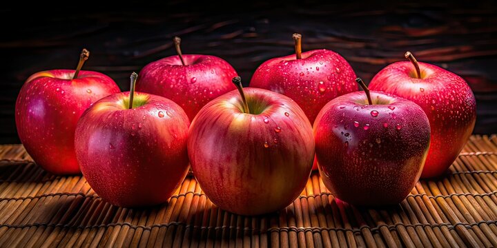 Pink Wax Apples on Bamboo, Night Photography, AI Art