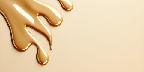 Dripping Chocolate Background. Glossy Melted Chocolate Flowing Over a Bright Beige Surface with Smooth Texture. Perfect for Confectionery, Pastry, and Indulgent Dessert Concepts. AI generated
