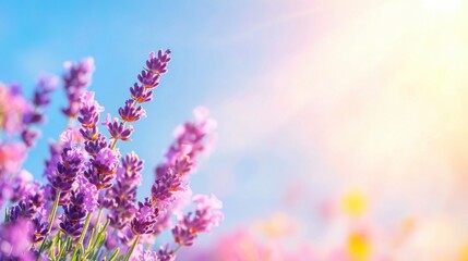 Obraz premium Beautiful Lavender Flowers in Bloom Under a Bright Blue Sky