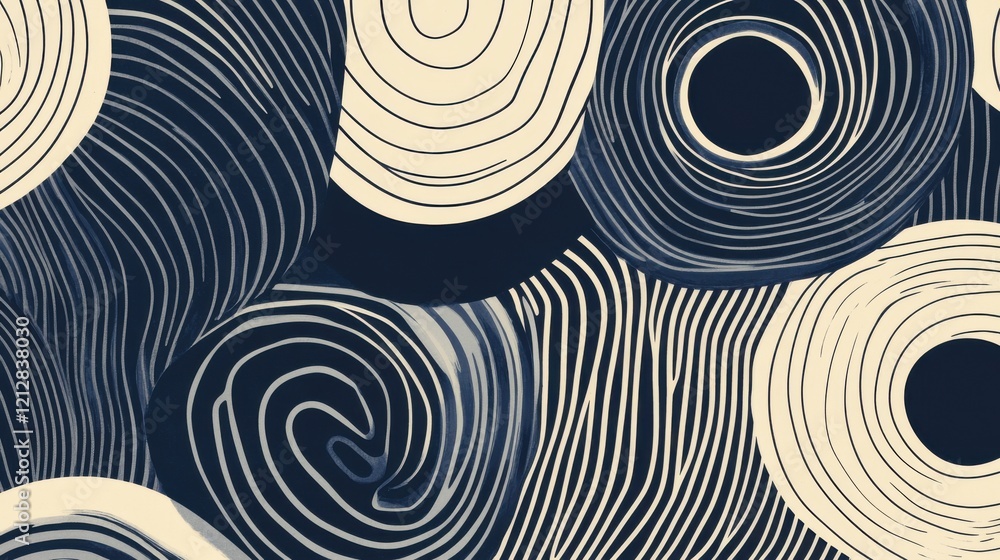 Poster dynamic freeform pattern of overlapping lines and circular details, abstract art, modern design, cre