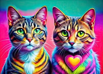 Pop Art Cats with Hearts - Long Exposure Pink Background