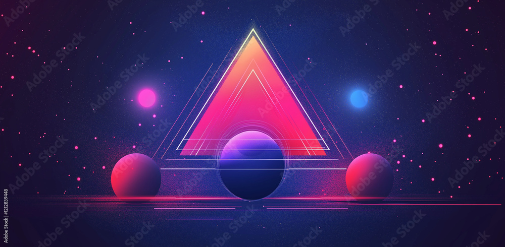 Poster abstract geometric background with triangles and dots in blue, purple, and pink colors, futuristic d