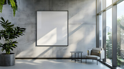 An empty poster frame in a modern office interior. generative ai.
