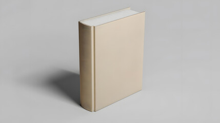 Beige hardcover book mockup standing on a light grey background. generative ai.