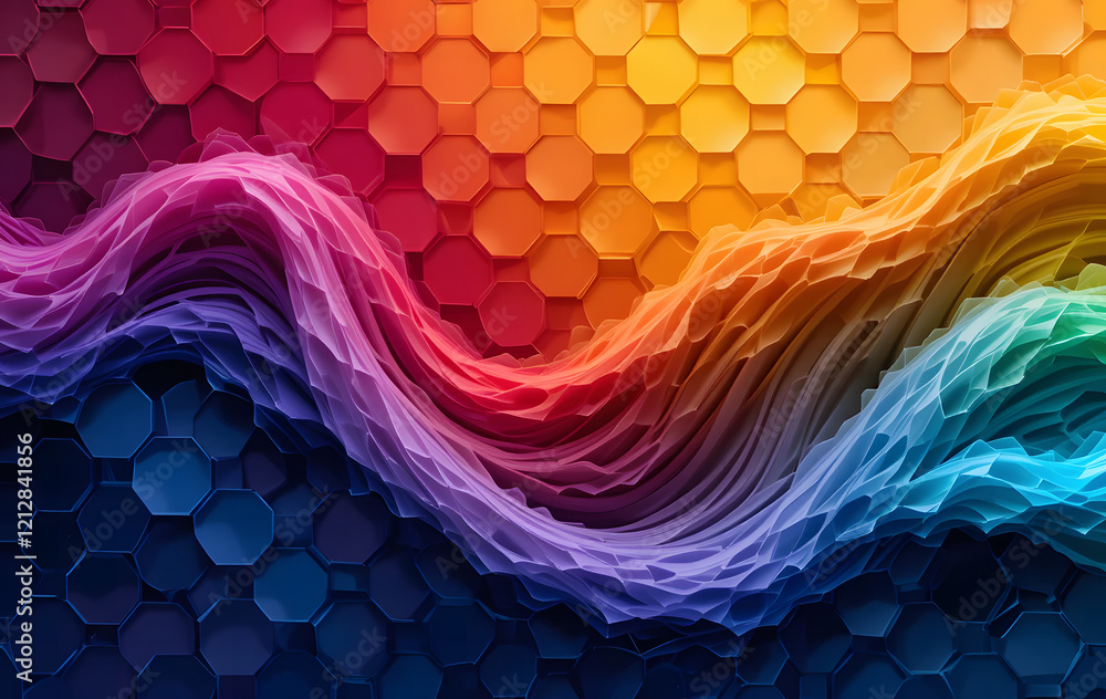 Wall mural abstract texture wave colorful hexagonal isolated
