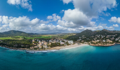Fototapeta premium Aerial View , Cuevas de Arta and Platja de Canyamel, Capdepera, Mallorca, Balearic Islands, Spain
