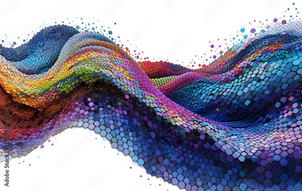 Wall mural abstract texture wave colorful hexagonal isolated