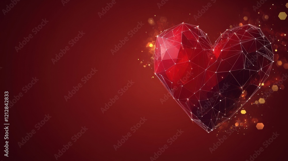 Poster red heart with glowing background in a captivating and vibrant visual display of love and affection