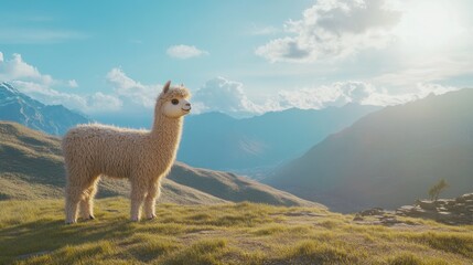 Fototapeta premium Alpaca in the Andes: A Serene Mountain Vista