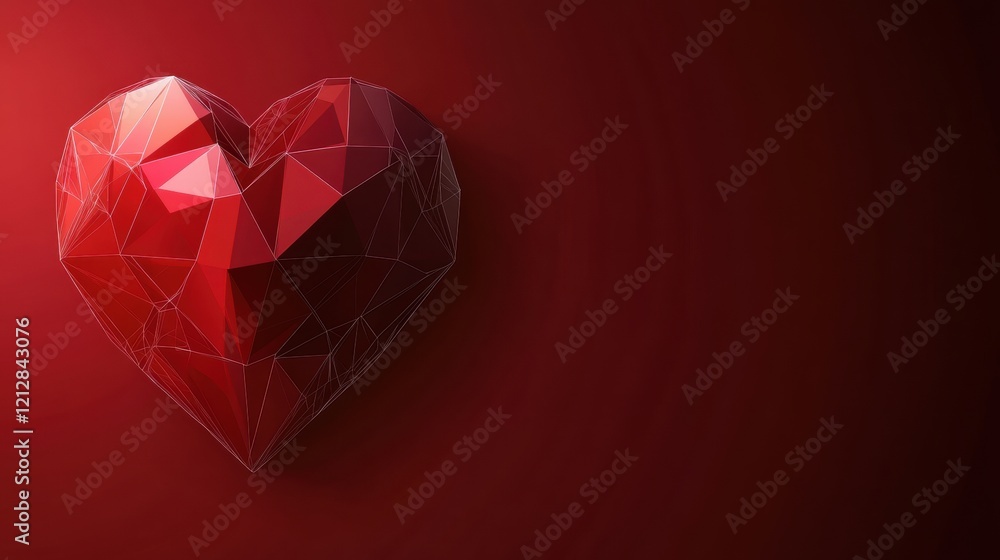 Poster red heart shape on a dark background symbolizing love and affection in a minimalist style