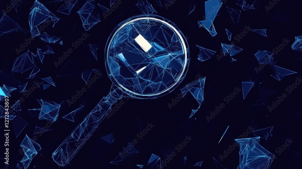 Poster magnifying glass centered in a hole on a dark blue background creating a unique visual effect
