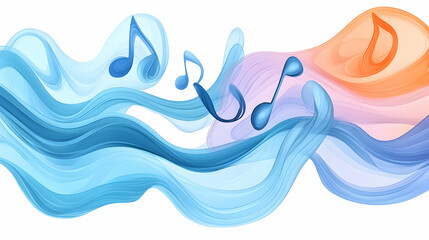 Abstract music waves, flowing notes, colorful design, background for music websites or album art