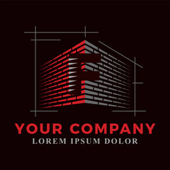 Brick laying construction combined with initial letter F logo design. Construction logo design template 
