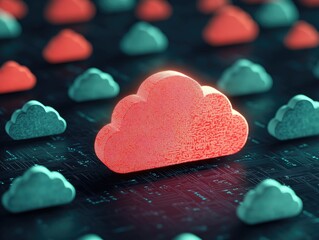 Obraz premium Exploring the Dynamics of Cloud Computing: A Visual Journey into Data Storage, Network Infrastructure, and Digital Transformation in the Modern Era. 