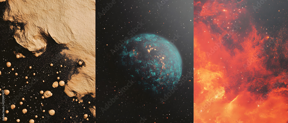Poster celestial inspired abstract patterns featuring cosmic dust and otherworldly elements