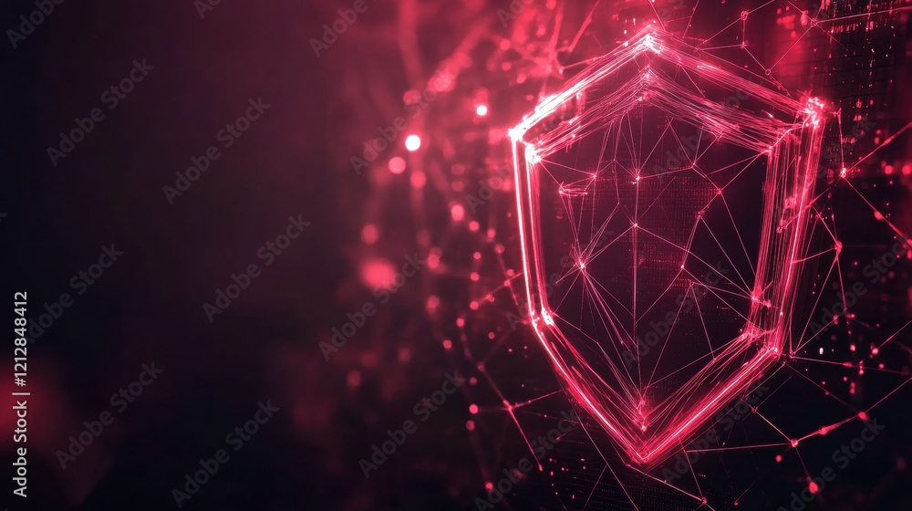 Poster red shield with a glowing light design isolated on a white background for digital and graphic use