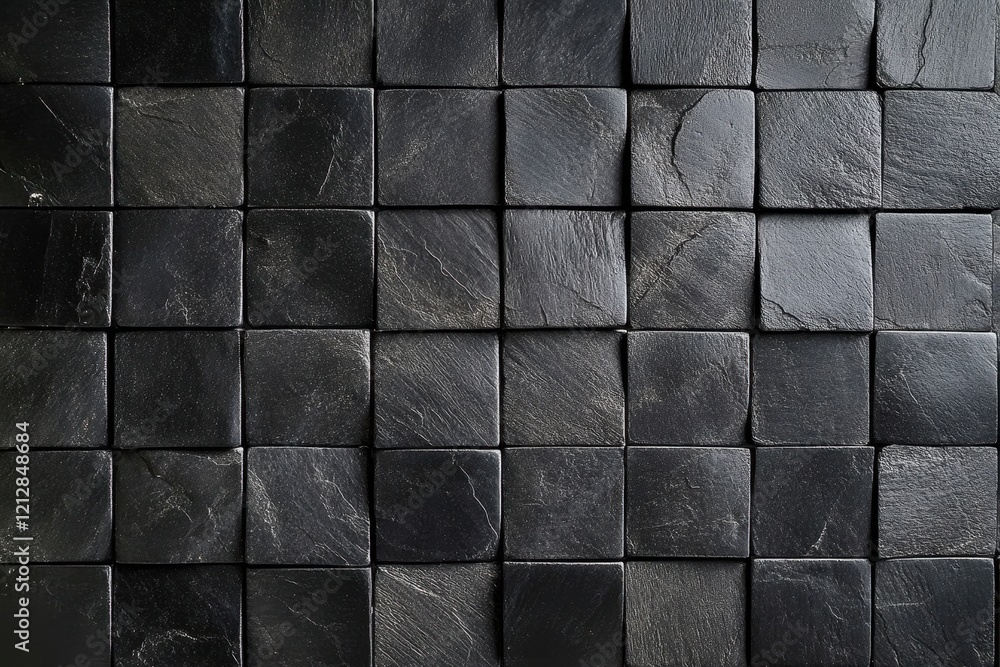 Aufkleber abstract 3d black tiles background, a black and white tile wall featuring squares of various sizes, 