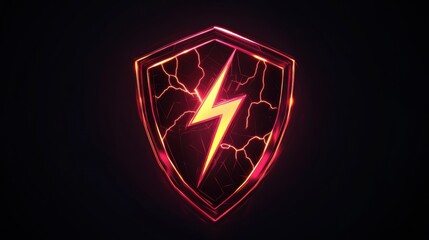Glowing red lightning shield with a striking lightning bolt illustration on a dark background