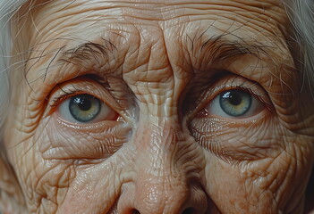 Close-up of an elderly person's face showing deep wrinkles and expressive eyes
