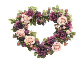 A Heart Shaped Wreath of Roses in Shades of Purple and Pink