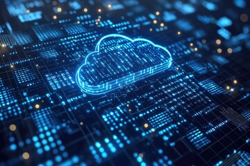 Fototapeta premium Exploring Cloud Computing: Data Storage, Security, and Scalability in the Digital Age; Understanding Cloud Infrastructure's Impact on Modern Technology.