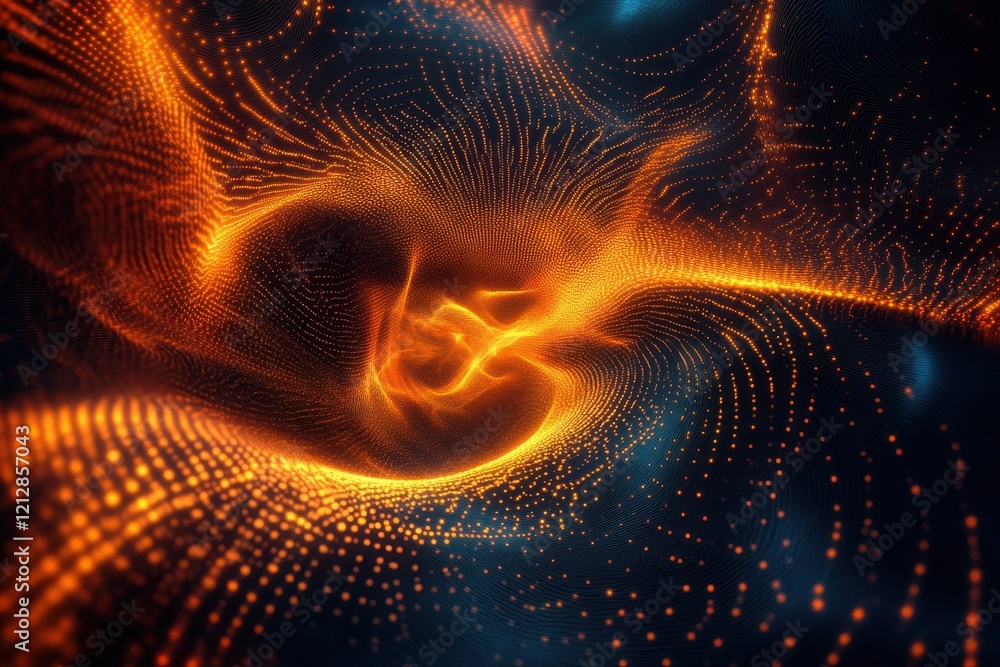 Poster abstract digital data flow with glowing lights . the image captures the golden glow of a fire, casti