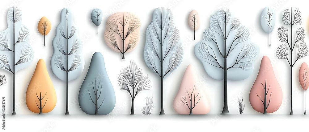 Aufkleber modern abstract illustration of stylized trees with soft colors, featuring a blend of shapes and pat