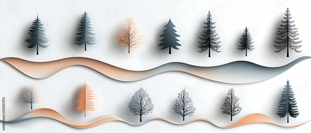 Aufkleber layered trees in varying shades create a serene, artistic landscape, blending nature with abstract d