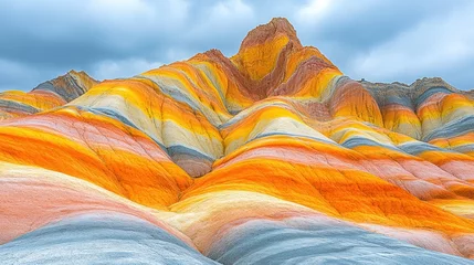 Colorful striped mountains, dramatic sky, Zhangye Danxia, China  travel poster
