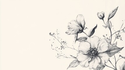 Playful Botanical Design Featuring Hand-Drawn Flowers and Delicate Leaves, Nature, Illustration, Artistic, Elegant