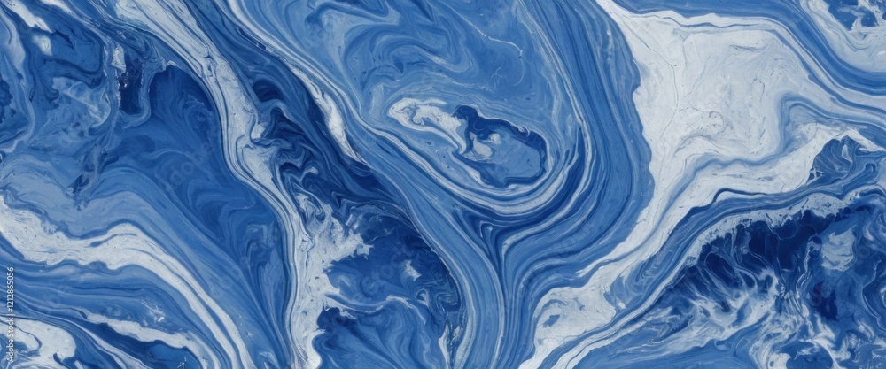 Poster abstract blue and white liquid marble texture with swirling patterns and smooth blending effect