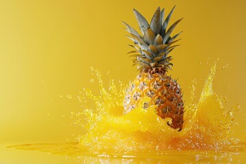 Fresh pineapple splash in water