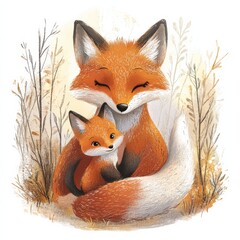 Obraz premium Mother Fox Baby Fox Tender Family Moment