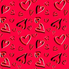 Romantic seamless pattern with black red hearts a pink background. Suitable for design of postcards, packaging, textiles, Valentine's Day greetings and wedding themes