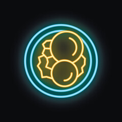 Vibrant neon sign illustrating appetizing falafel on a plate, capturing the essence of middle eastern culinary delights