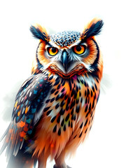 Fototapeta premium Abstract animal Owl portrait with colorful double exposure paint with, Dynamic motion, with white tones