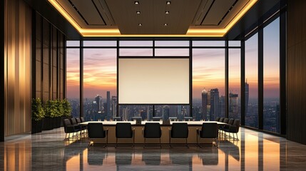 Luxury Conference Room with Stunning Cityscape View at Sunset