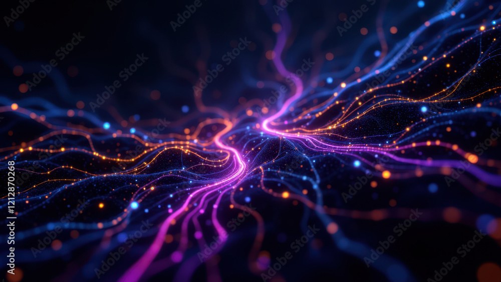Poster Gamma AI neural network pattern with vibrant colors and lightning effects.