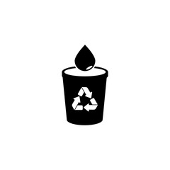 Icon of water drop over recycling bin, symbolizing water conservation.