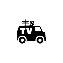 Vector icon of a TV news van with satellite dish for media coverage.