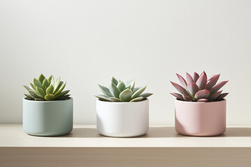 Obraz premium Various echeveria plants in ceramic pots