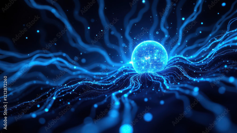 Poster gamma ai neural network visual representation with blue light connections.