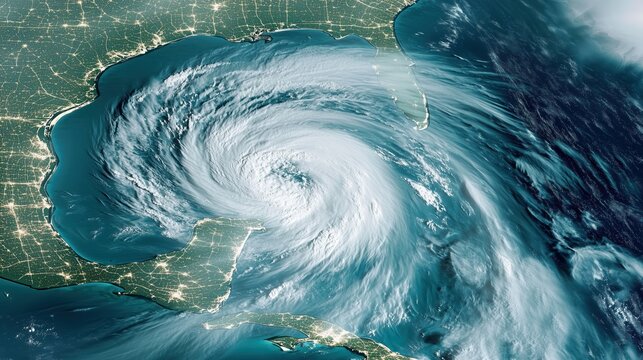 Satellite view of a massive hurricane over the atlantic ocean natural phenomenon aerial perspective dramatic weather
