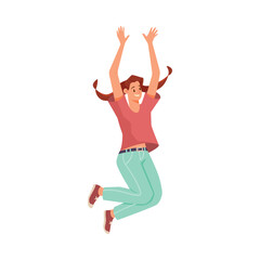 Rejoiced Woman Student Character Jump with Joy Vector Illustration