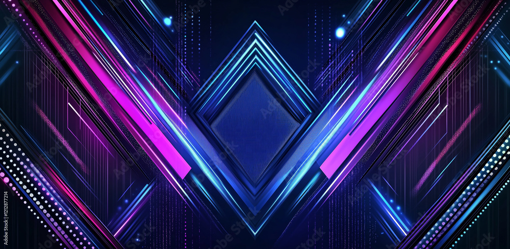 Poster abstract geometric background with triangles and dots in blue, purple, and pink colors, futuristic d