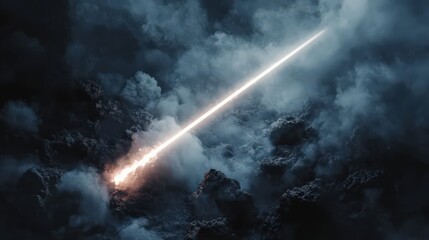 Fototapeta premium Celestial Beam Pierces Dark Volcanic Landscape